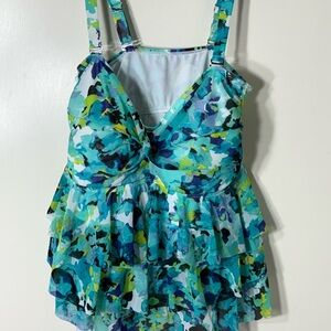 Wave Zone Women’s Plus Size Blue & Green Floral Swim Tankini size 20